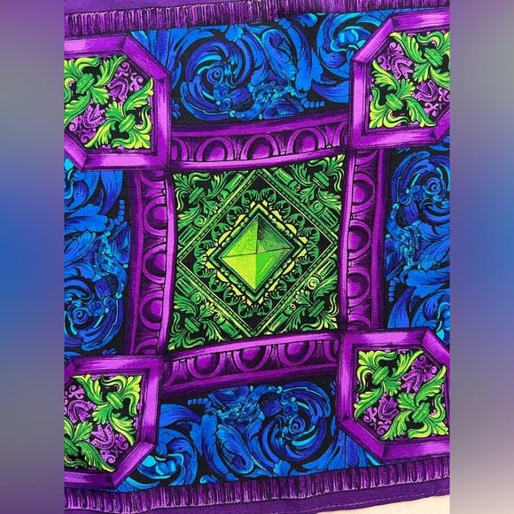 VINTAGE ADRIENNE VITTADINI SILK SCARF Geometric Design Vibrant Purple Green Blue - Picture 15 of 17